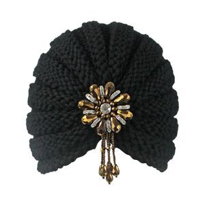 Black Knit Beaded Turban Head Wrap